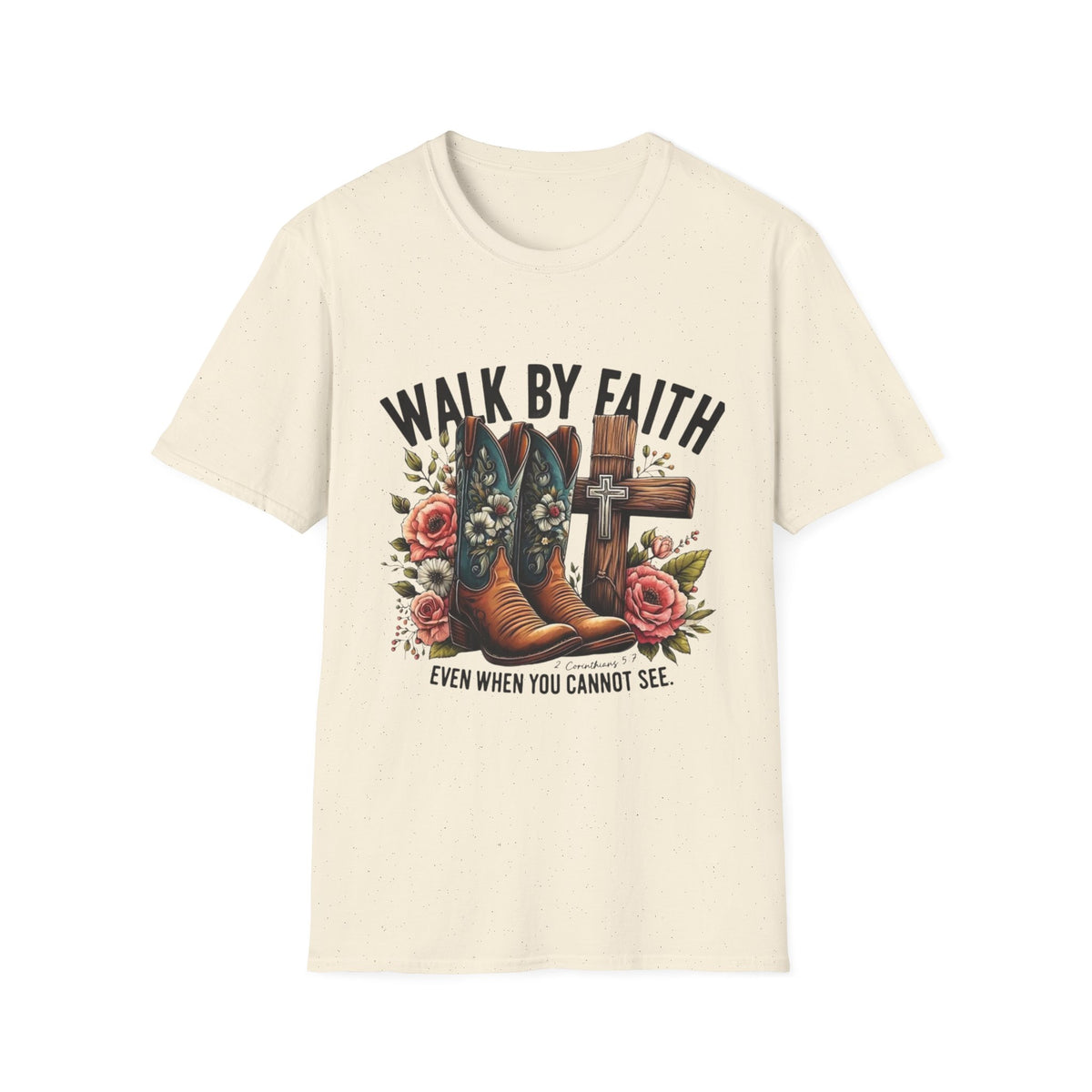 Walk By Faith T-Shirt — Western Boots & Cross Floral Christian Tee
