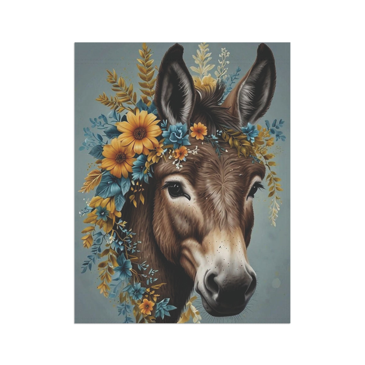 Donkey with Floral Wreath Garden Flag — Rustic Farmhouse Garden Banner