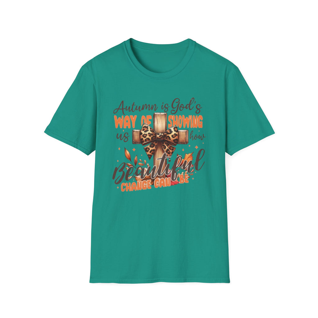 Autumn Is God’s Way T-Shirt — Leopard Cross Fall Faith Tee