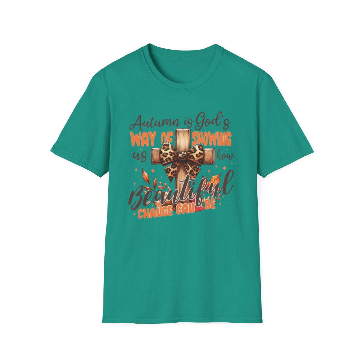 Autumn Is God’s Way T-Shirt — Leopard Cross Fall Faith Tee
