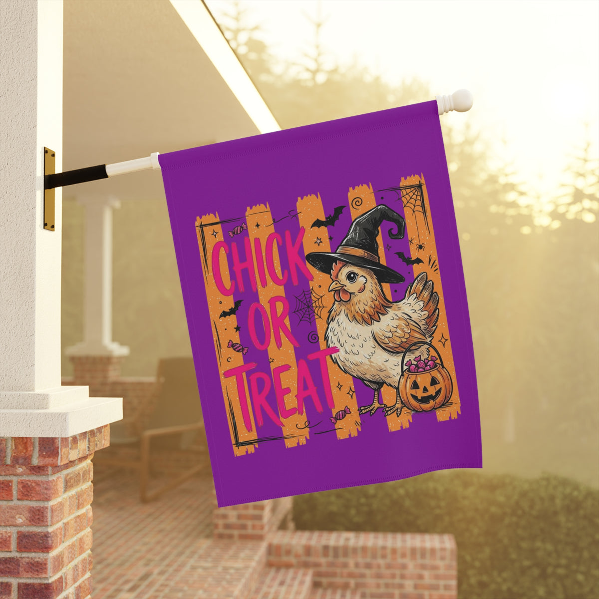 Halloween Chick Garden Flag — "Chick or Treat" Decorative House Banner