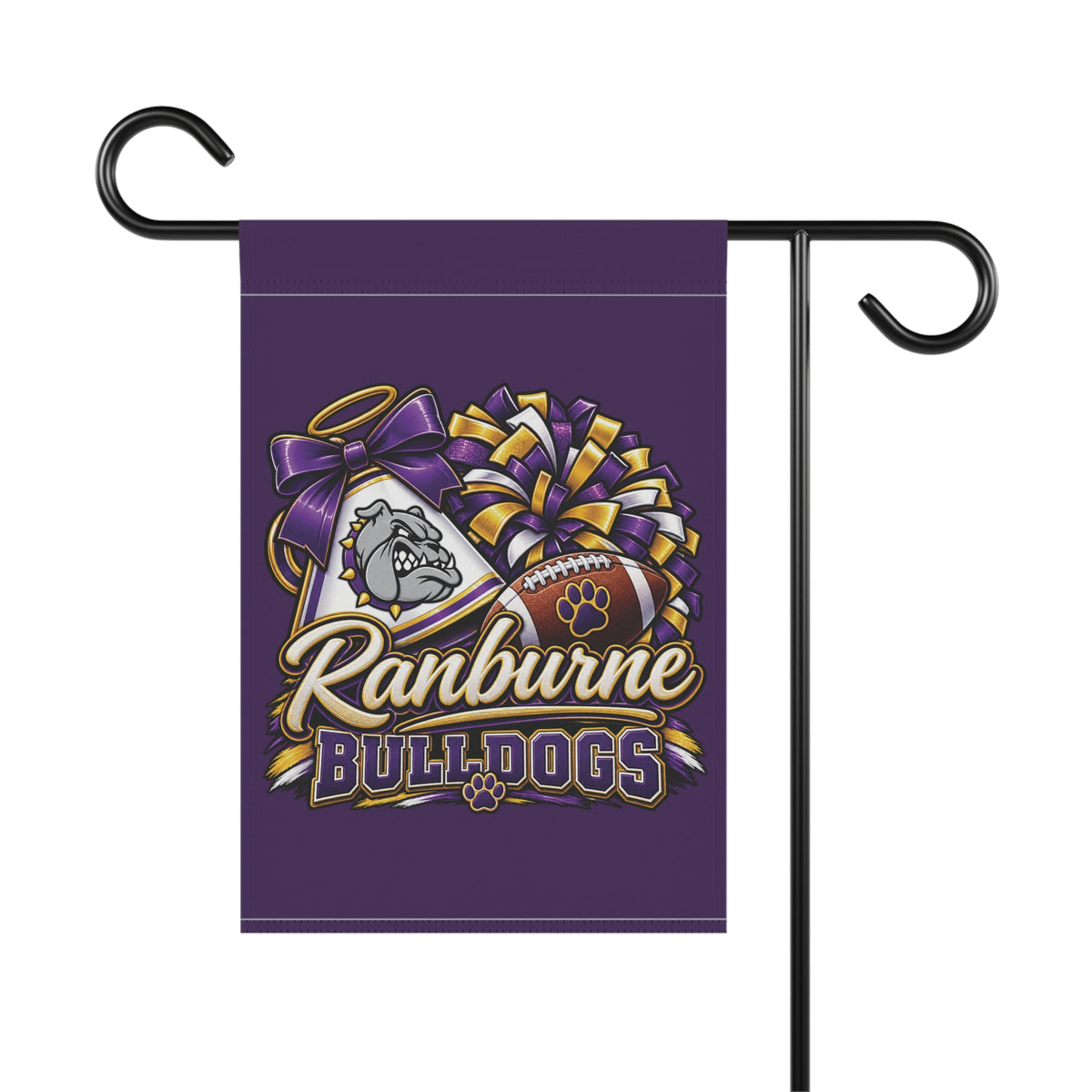 Ranburne Bulldogs Garden Flag — Purple Football Cheerleader Paw Yard Banner