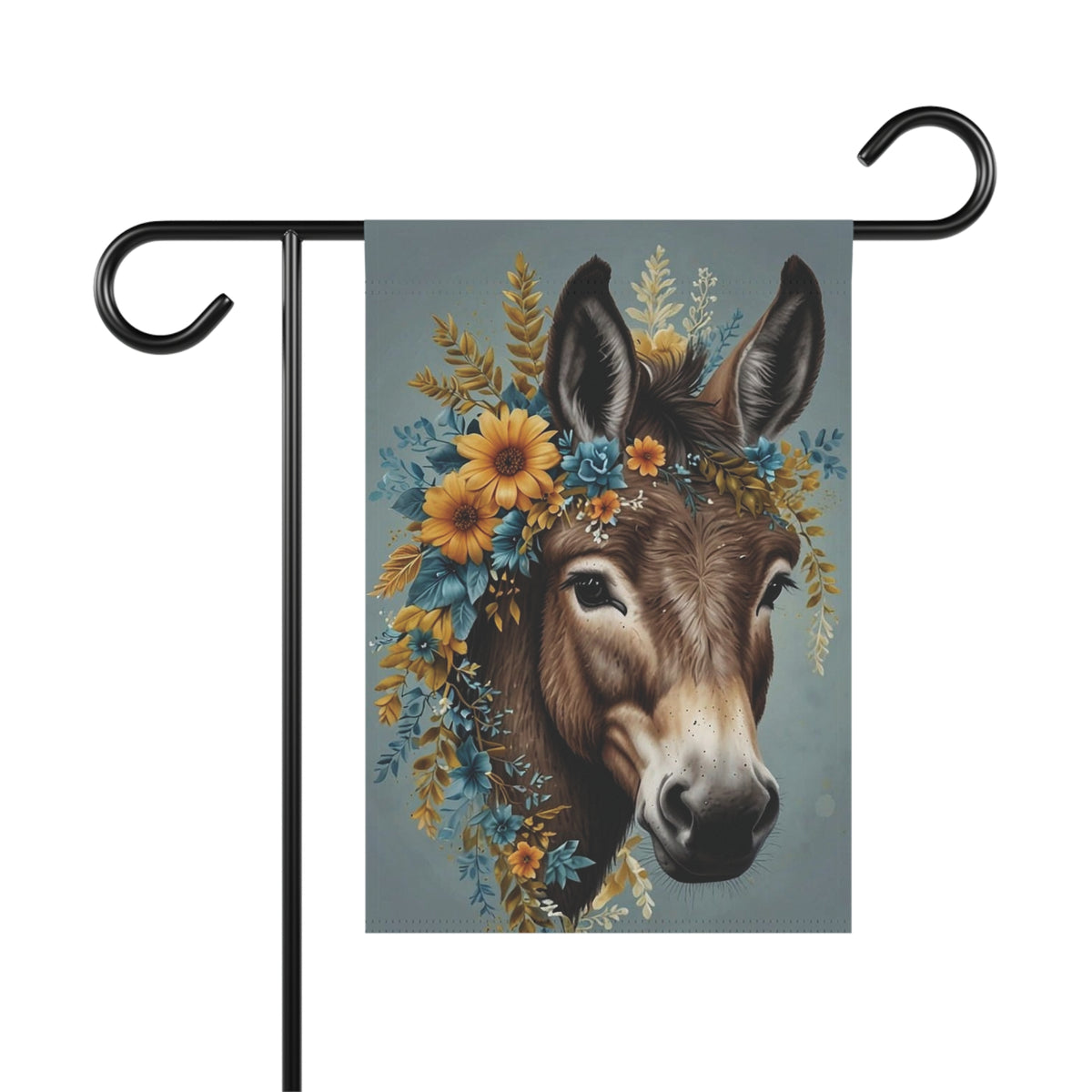 Donkey with Floral Wreath Garden Flag — Rustic Farmhouse Garden Banner
