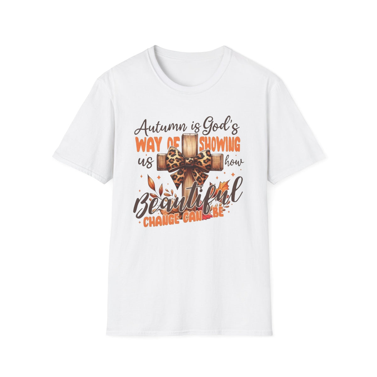 Autumn Is God’s Way T-Shirt — Leopard Cross Fall Faith Tee
