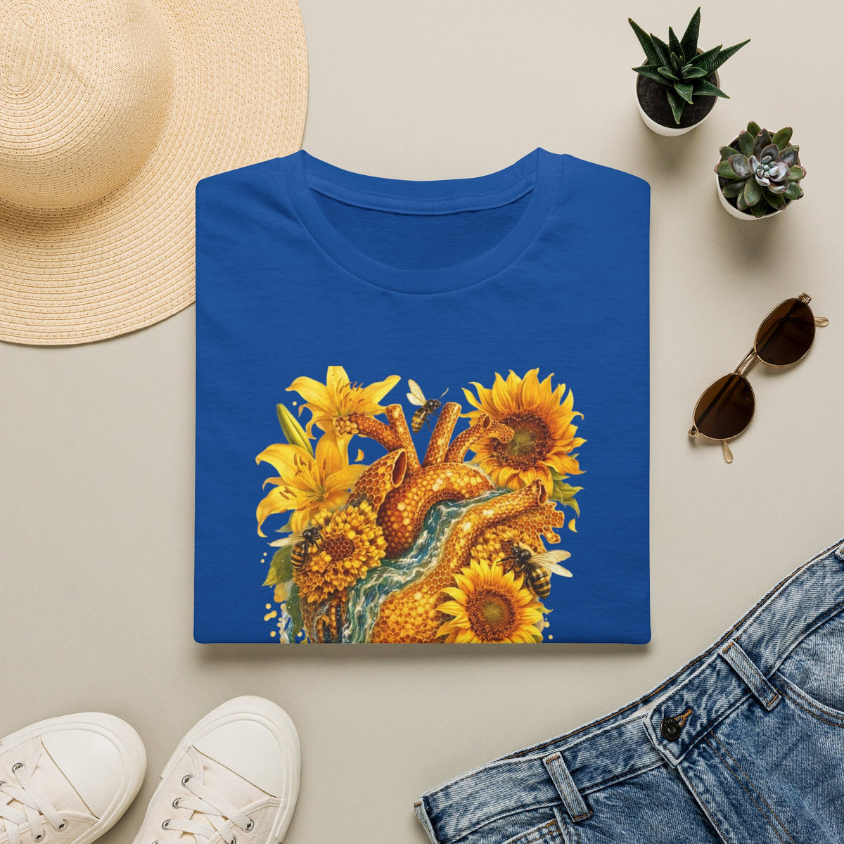 Sunflower Heart with water flowing T-Shirt — Floral  Graphic Tee