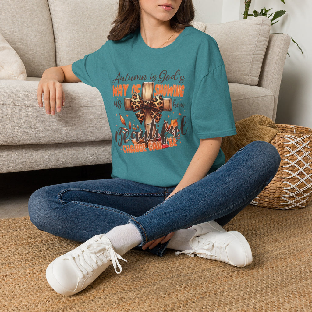 Autumn Is God’s Way T-Shirt — Leopard Cross Fall Faith Tee