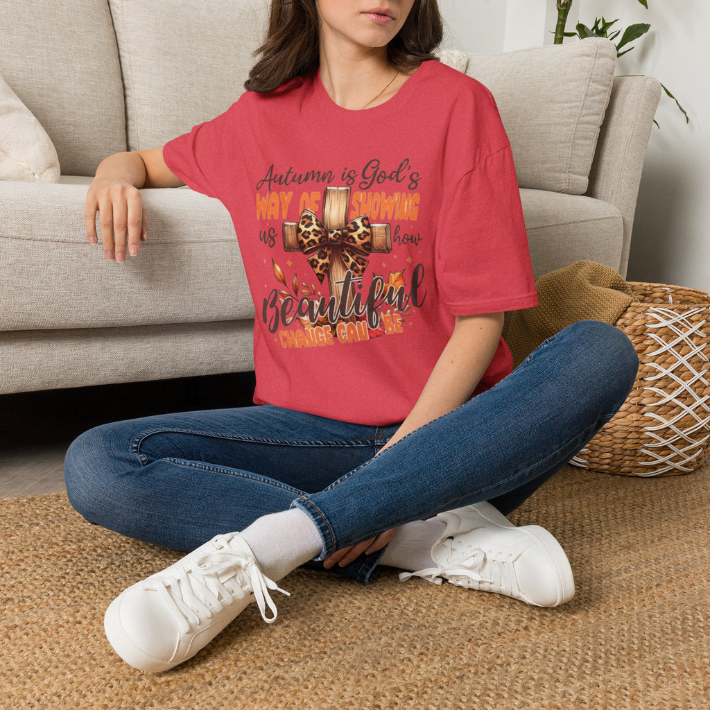 Autumn Is God’s Way T-Shirt — Leopard Cross Fall Faith Tee