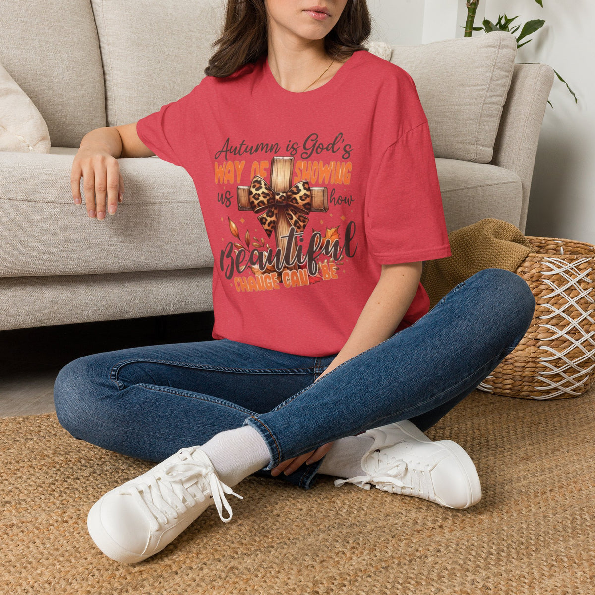 Autumn Is God’s Way T-Shirt — Leopard Cross Fall Faith Tee