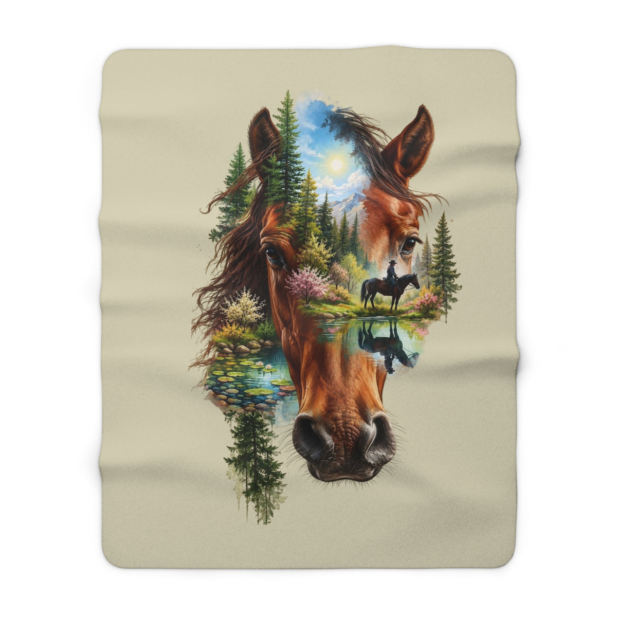 Horse Portrait Sherpa Blanket — Scenic Nature Equestrian Throw