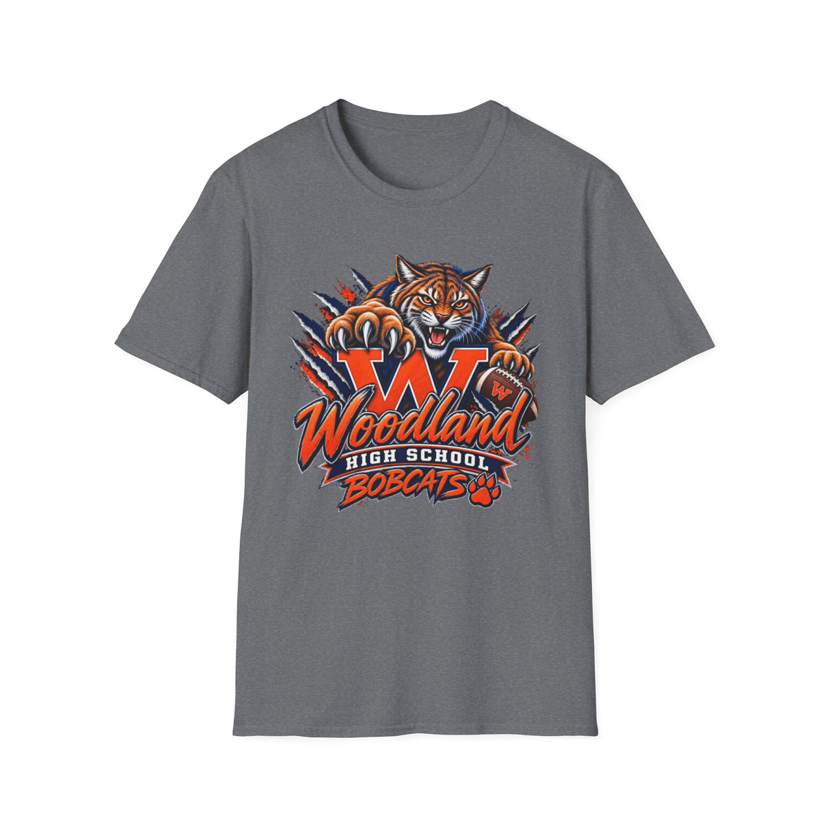 Bobcats High School T-Shirt — Woodland 'W' Mascot Tiger Design
