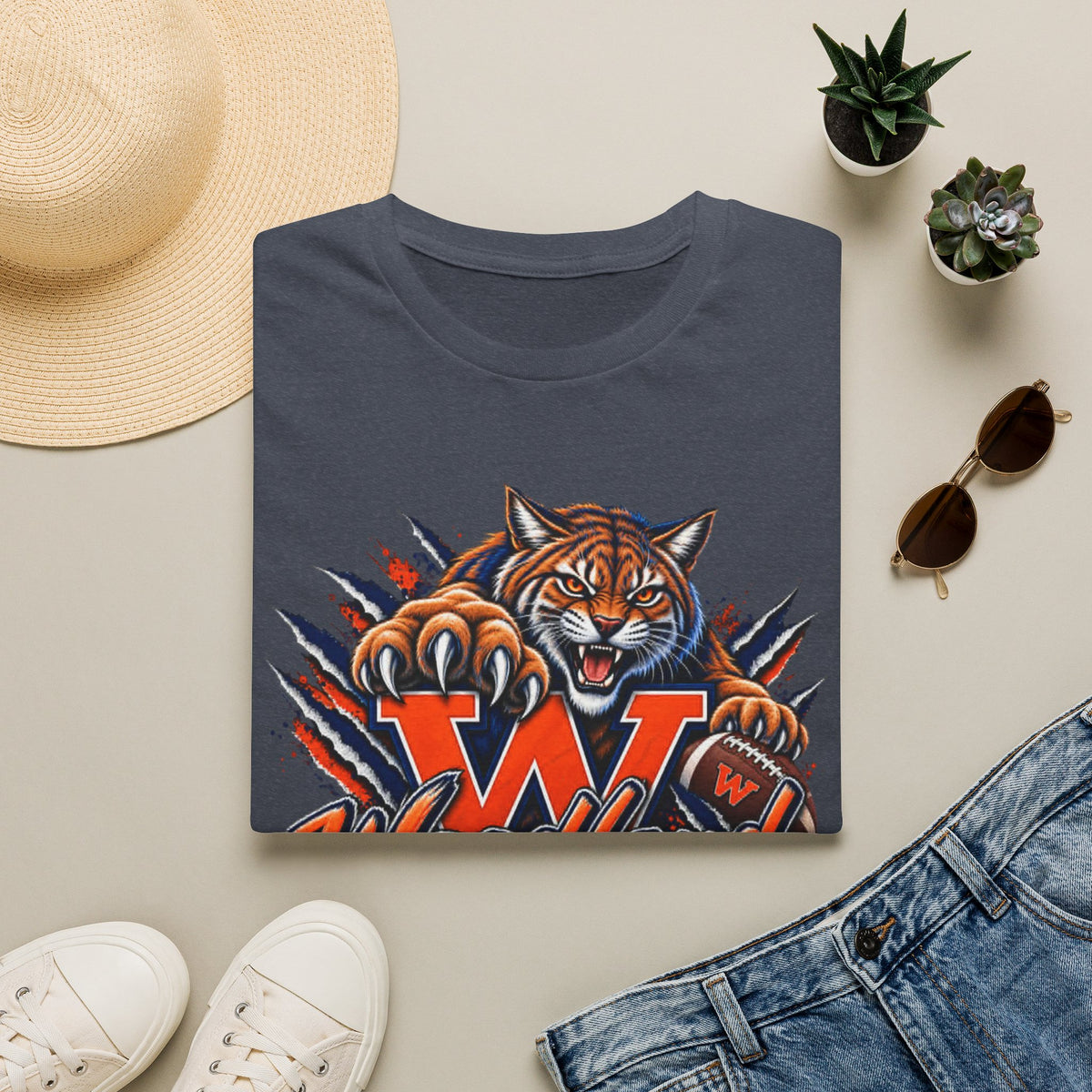 Bobcats High School T-Shirt — Woodland 'W' Mascot Tiger Design