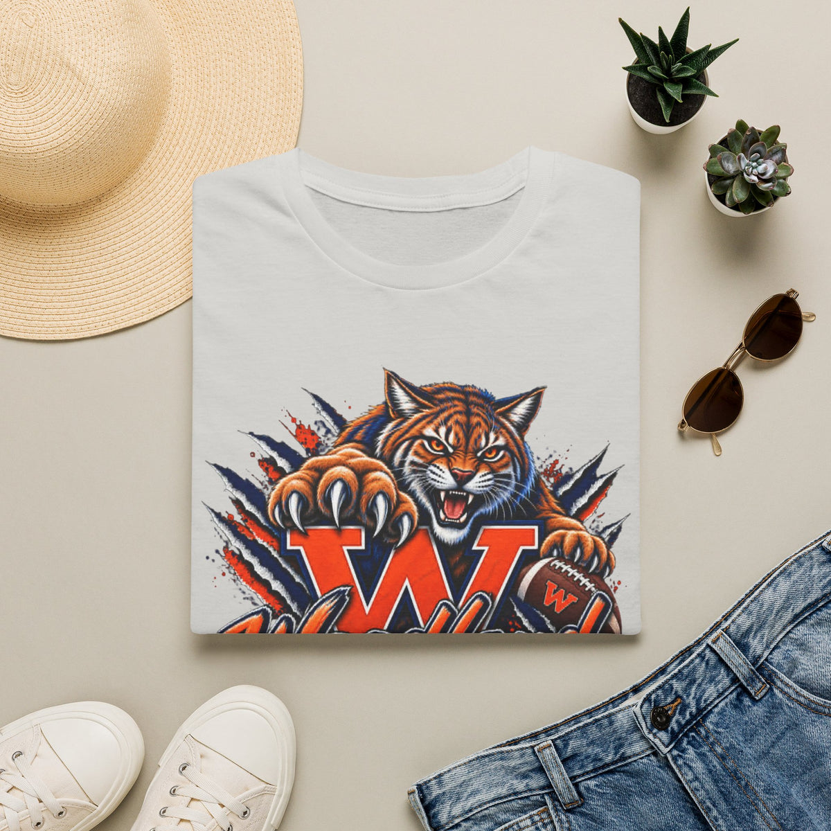 Bobcats High School T-Shirt — Woodland 'W' Mascot Tiger Design