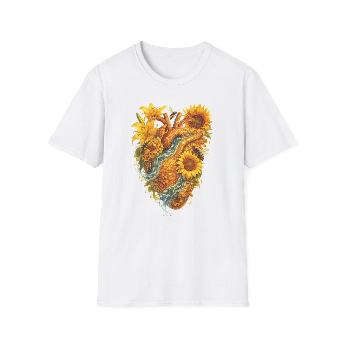 Sunflower Heart with water flowing T-Shirt — Floral  Graphic Tee
