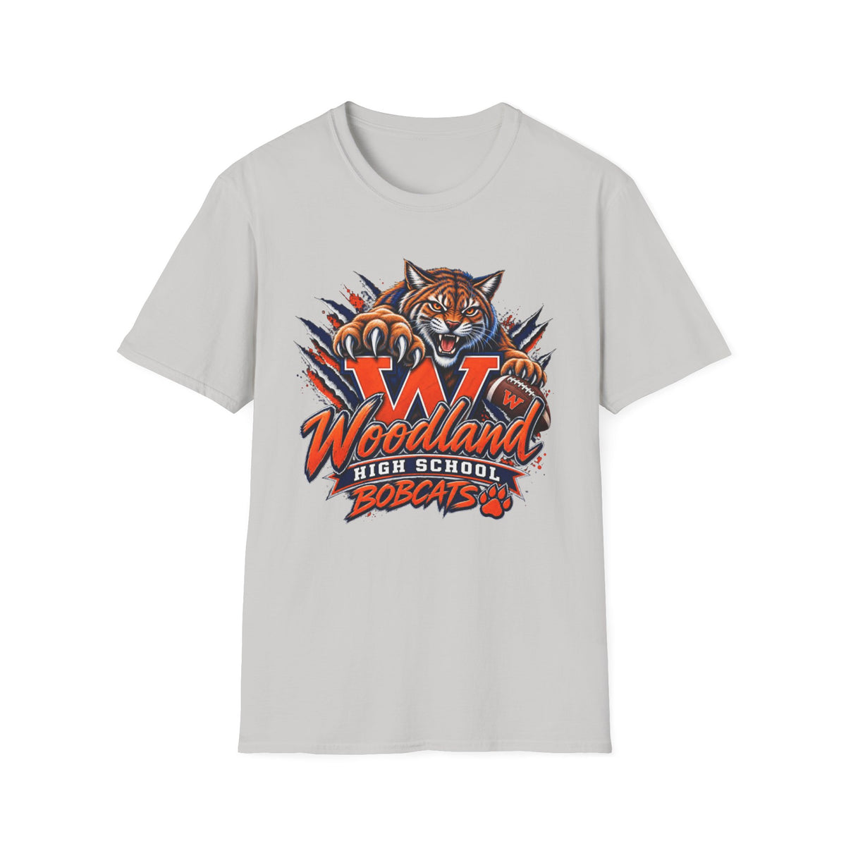 Bobcats High School T-Shirt — Woodland 'W' Mascot Tiger Design