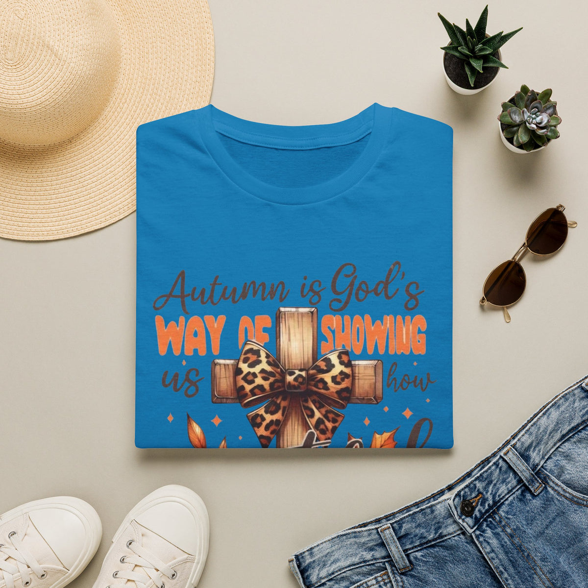 Autumn Is God’s Way T-Shirt — Leopard Cross Fall Faith Tee