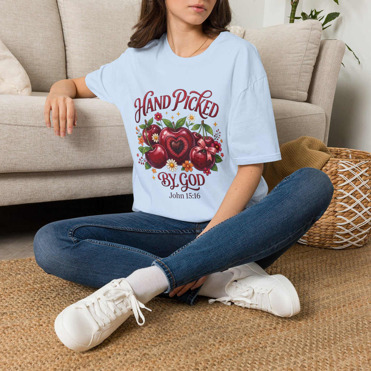 T-Shirt — "Hand Picked by God" Floral Faith Tee (John 15:16)