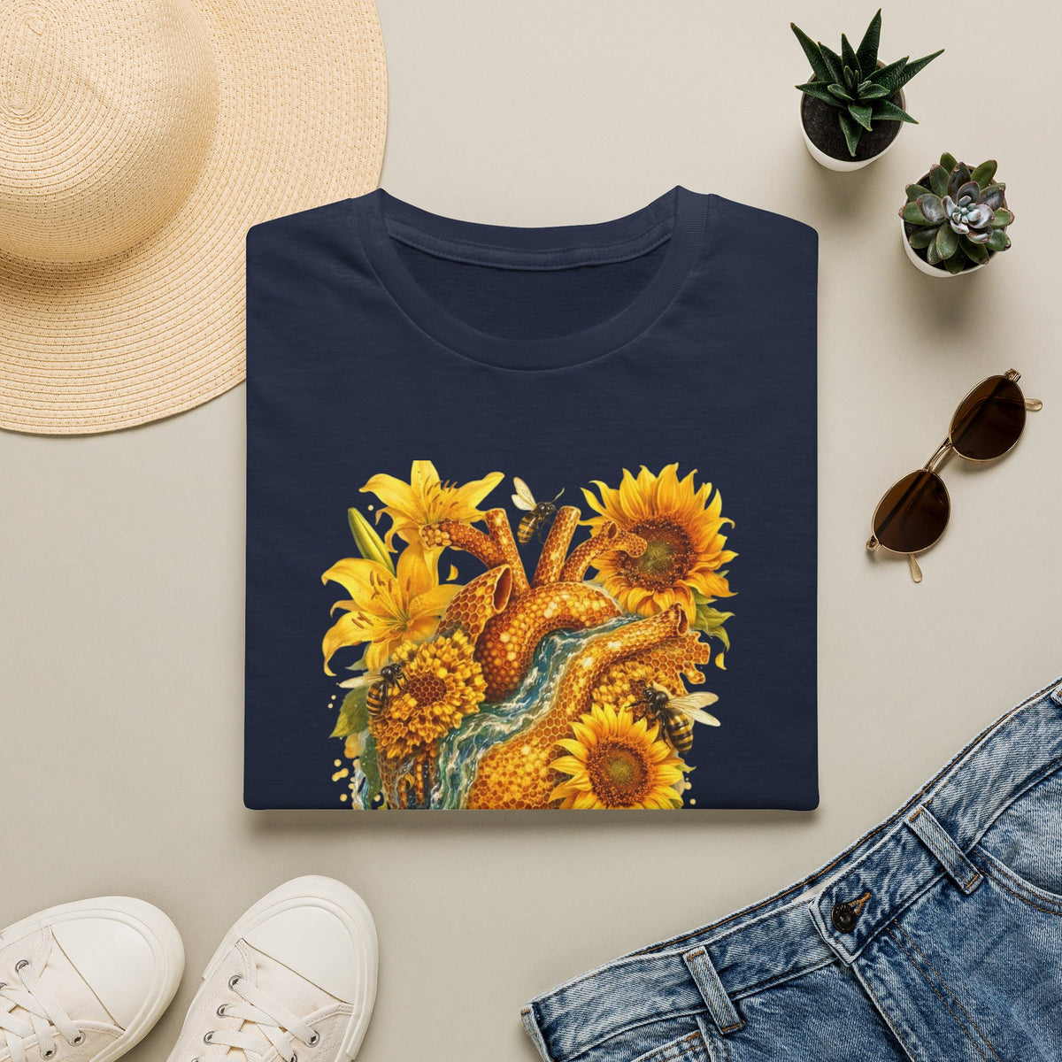 Sunflower Heart with water flowing T-Shirt — Floral  Graphic Tee
