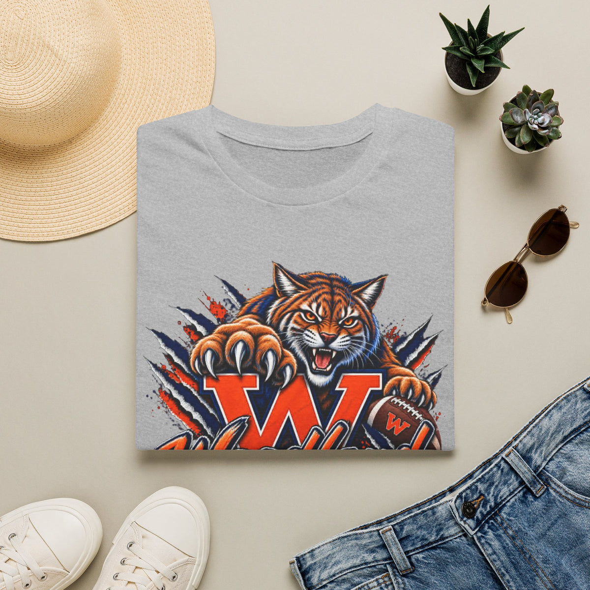Bobcats High School T-Shirt — Woodland 'W' Mascot Tiger Design