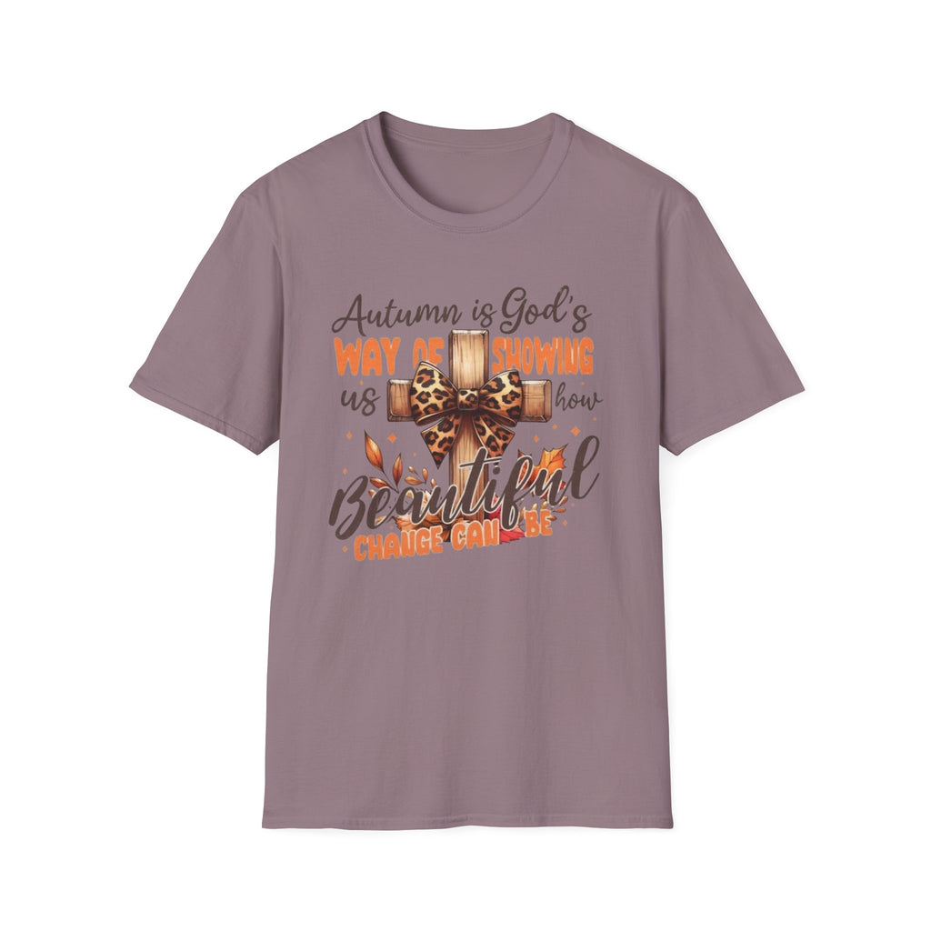 Autumn Is God’s Way T-Shirt — Leopard Cross Fall Faith Tee