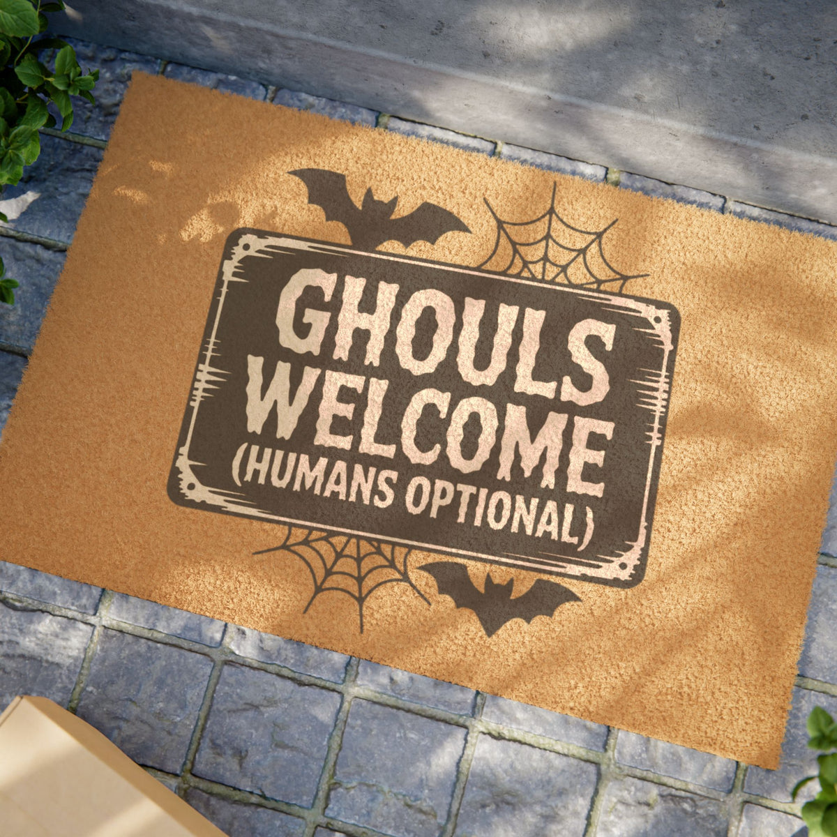 Ghouls Welcome Doormat (Humans Optional) – Halloween Porch Mat with Bats & Spiderwebs