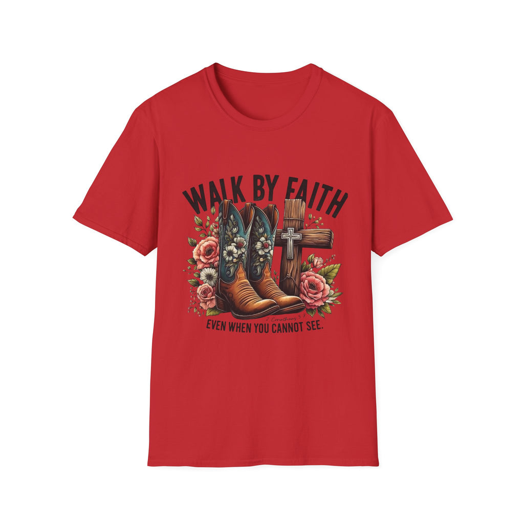 Walk By Faith T-Shirt — Western Boots & Cross Floral Christian Tee