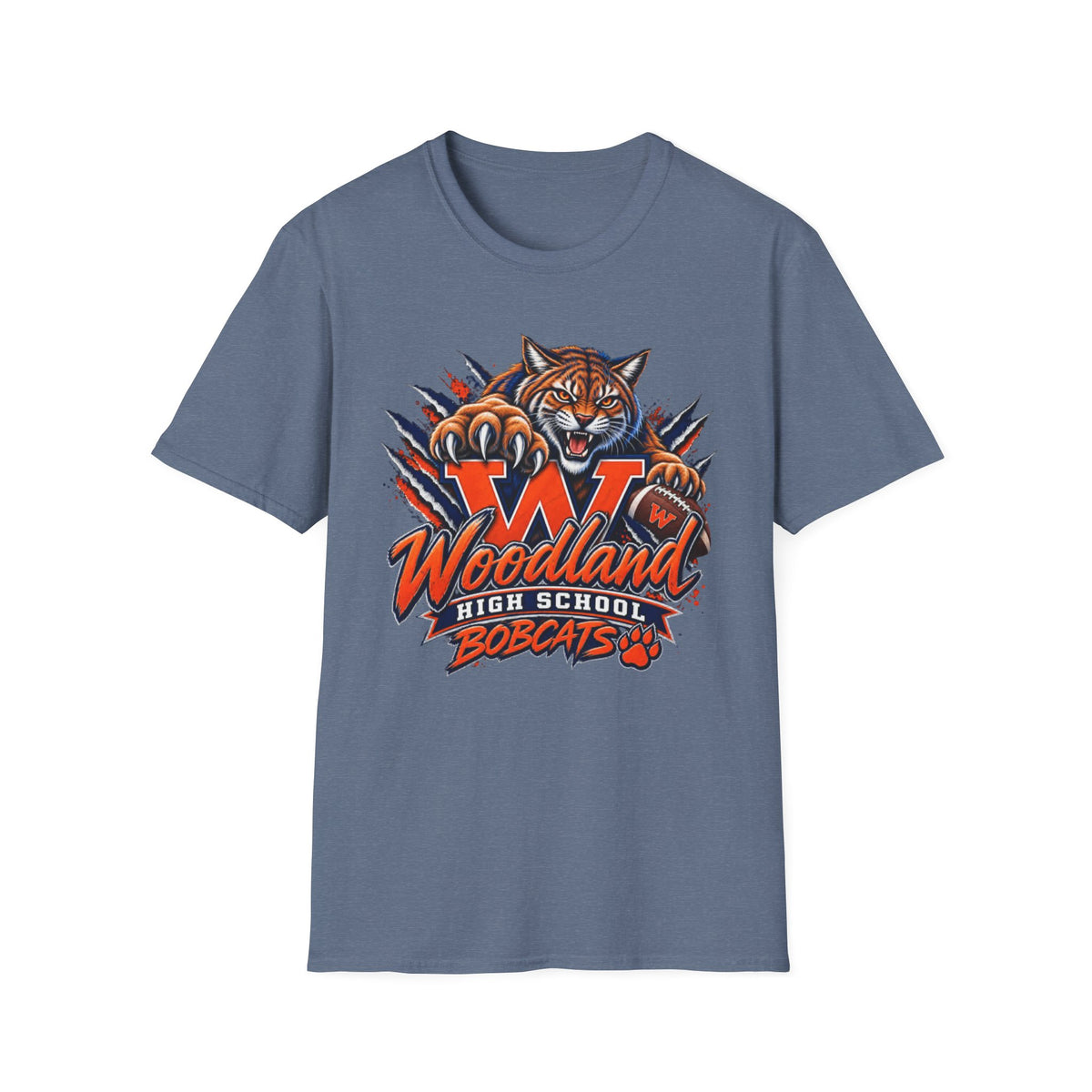 Bobcats High School T-Shirt — Woodland 'W' Mascot Tiger Design