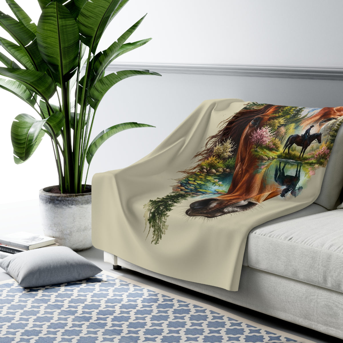 Horse Portrait Sherpa Blanket — Scenic Nature Equestrian Throw