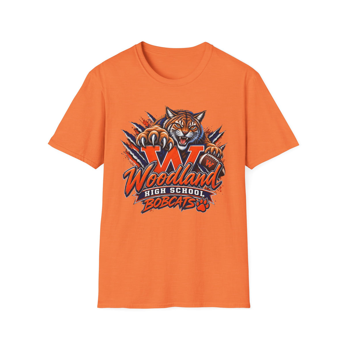 Bobcats High School T-Shirt — Woodland 'W' Mascot Tiger Design