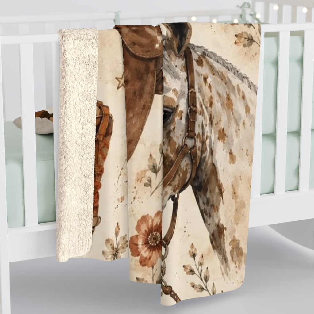 Cowboy Horse Sherpa Blanket - Western Boots, Saddles & Horses Throw