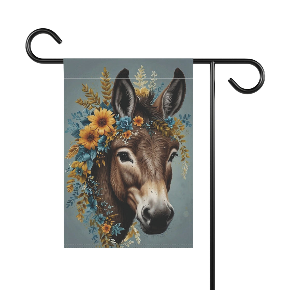 Donkey with Floral Wreath Garden Flag — Rustic Farmhouse Garden Banner