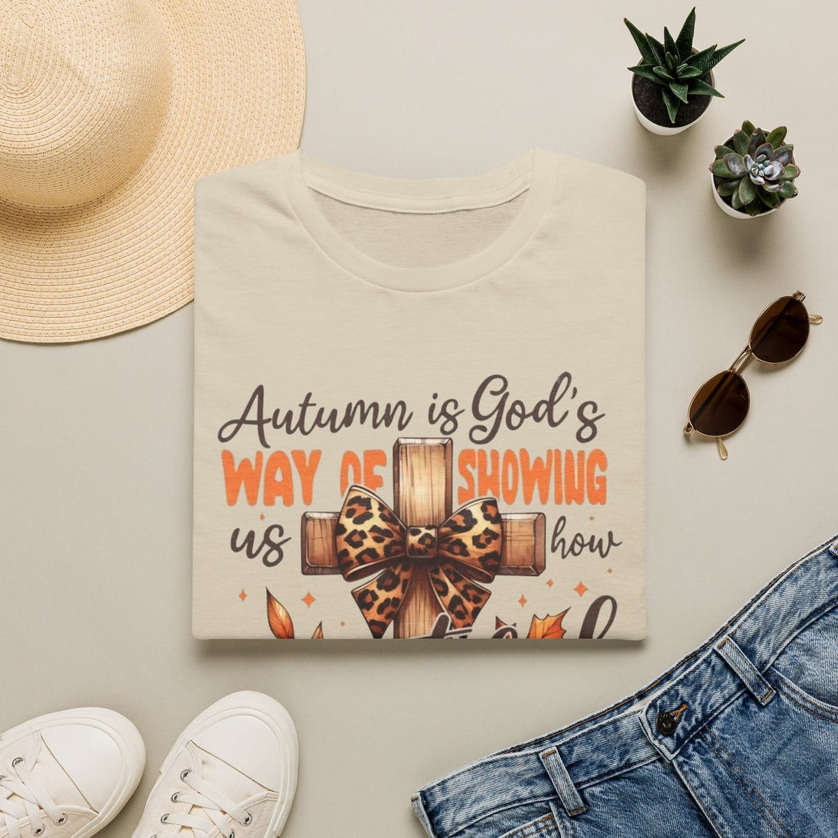Autumn Is God’s Way T-Shirt — Leopard Cross Fall Faith Tee