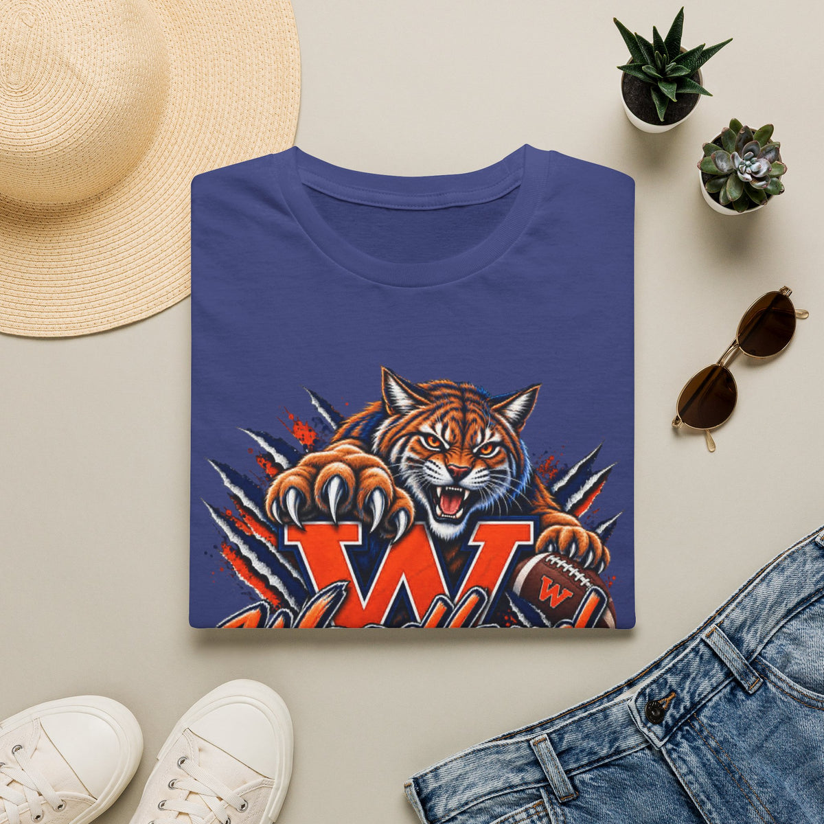 Bobcats High School T-Shirt — Woodland 'W' Mascot Tiger Design