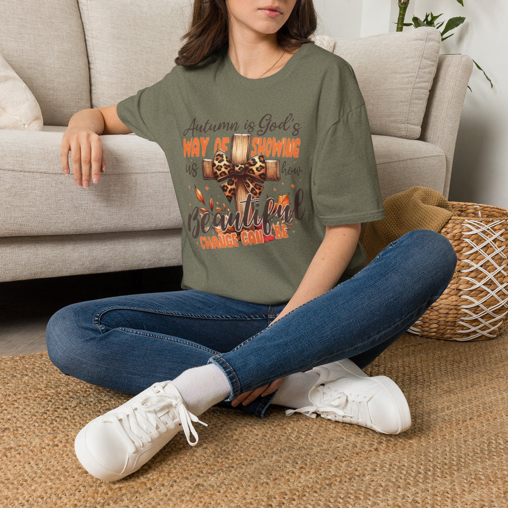 Autumn Is God’s Way T-Shirt — Leopard Cross Fall Faith Tee