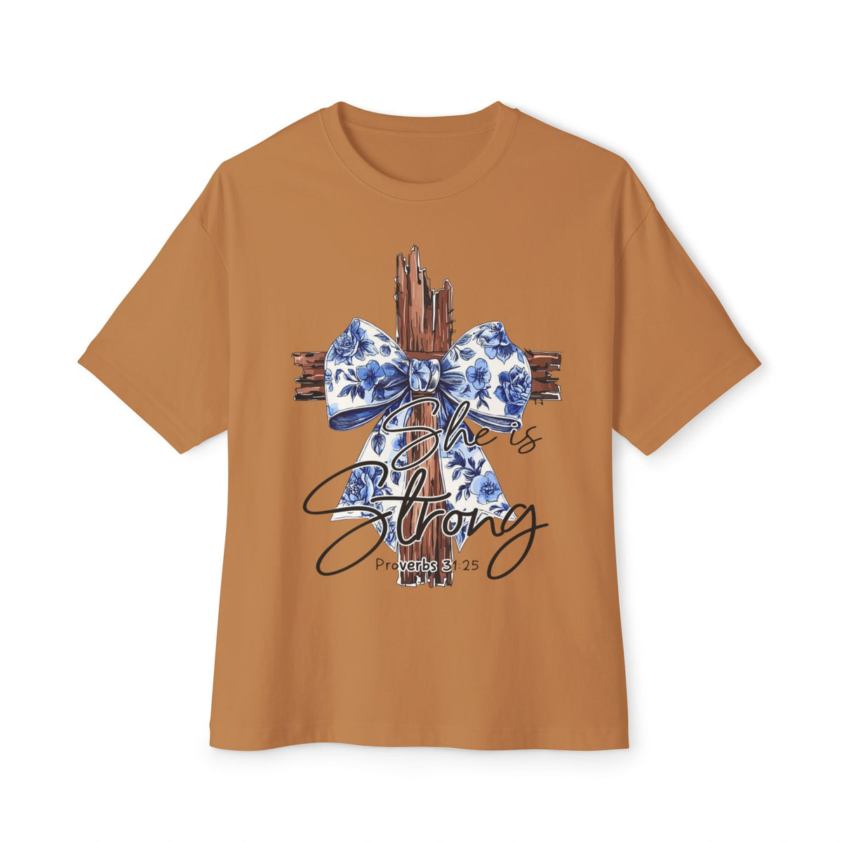 Cross & Bow Tee - Jesus Is Strong Graphic Oversized T-Shirt
