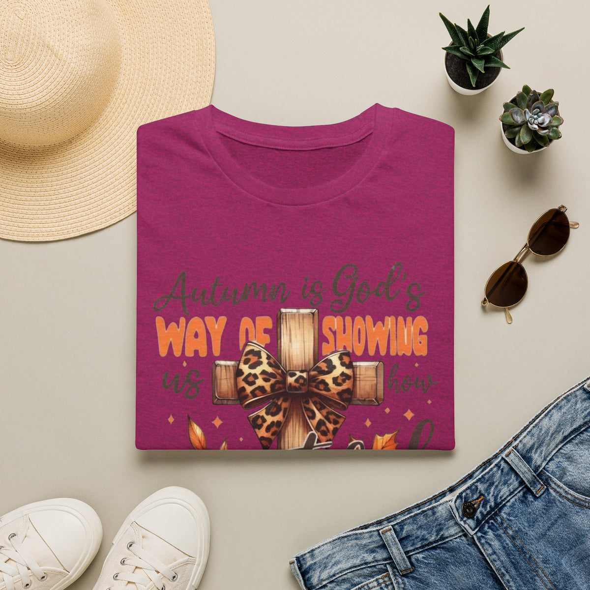 Autumn Is God’s Way T-Shirt — Leopard Cross Fall Faith Tee