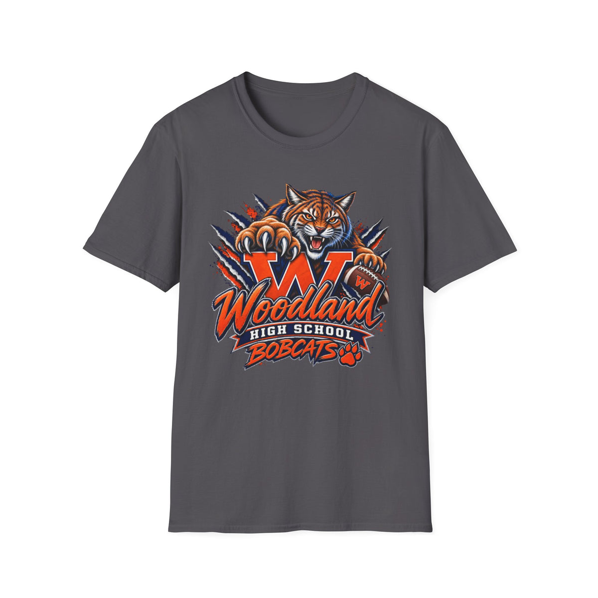 Bobcats High School T-Shirt — Woodland 'W' Mascot Tiger Design