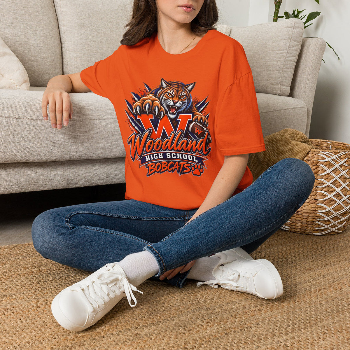 Bobcats High School T-Shirt — Woodland 'W' Mascot Tiger Design
