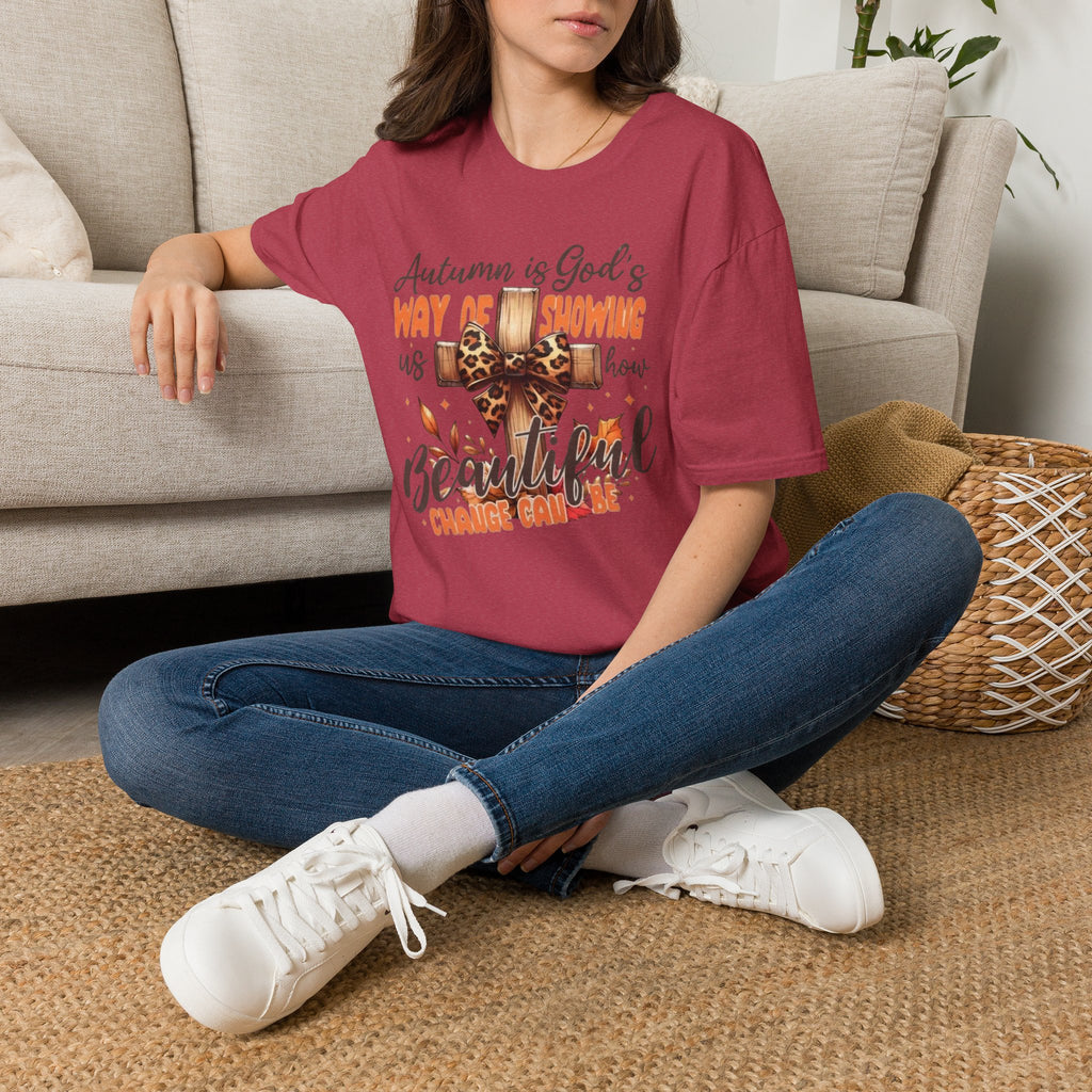 Autumn Is God’s Way T-Shirt — Leopard Cross Fall Faith Tee