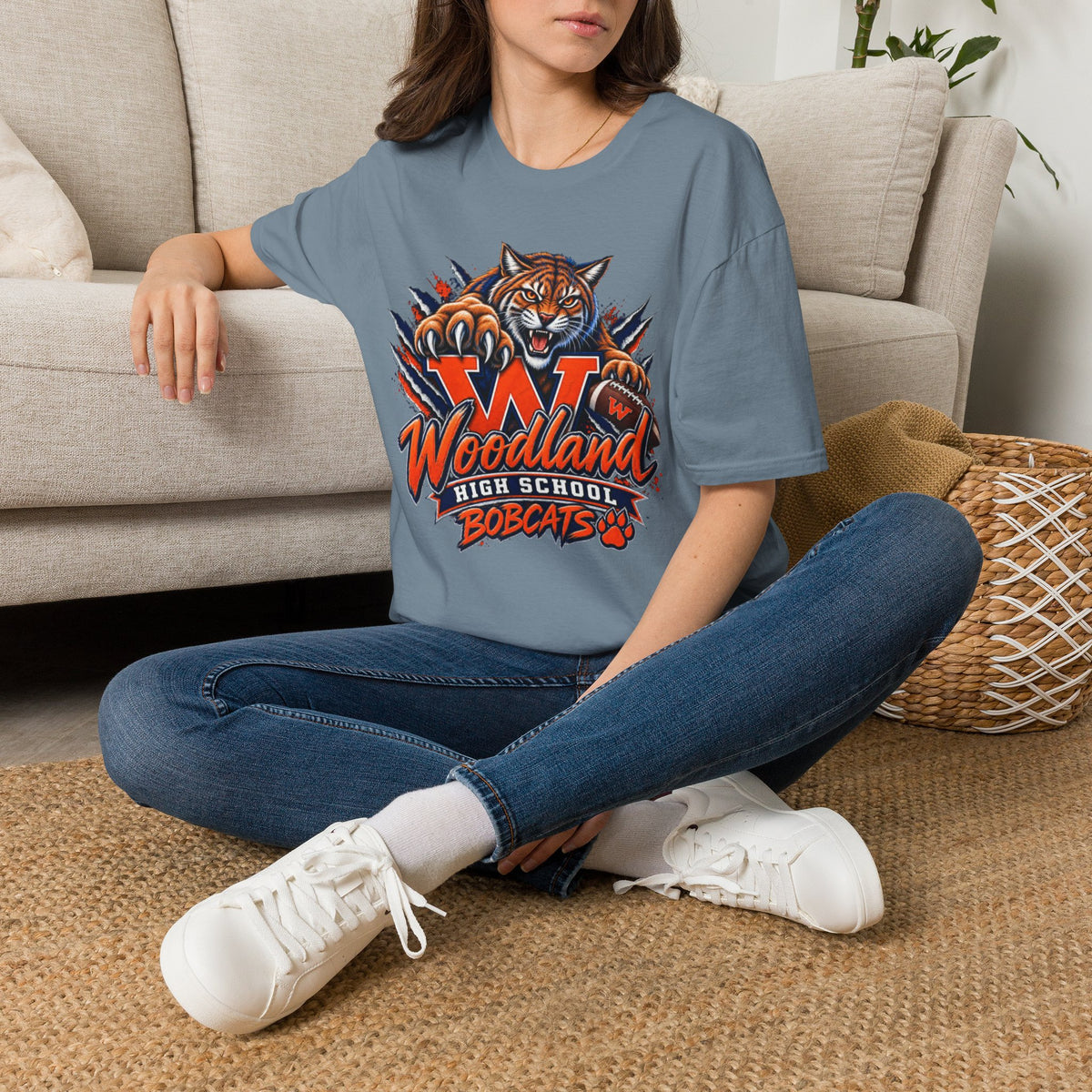 Bobcats High School T-Shirt — Woodland 'W' Mascot Tiger Design