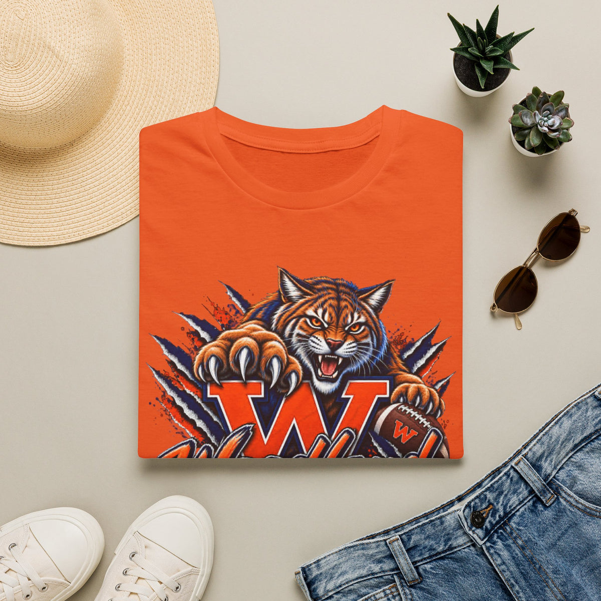 Bobcats High School T-Shirt — Woodland 'W' Mascot Tiger Design