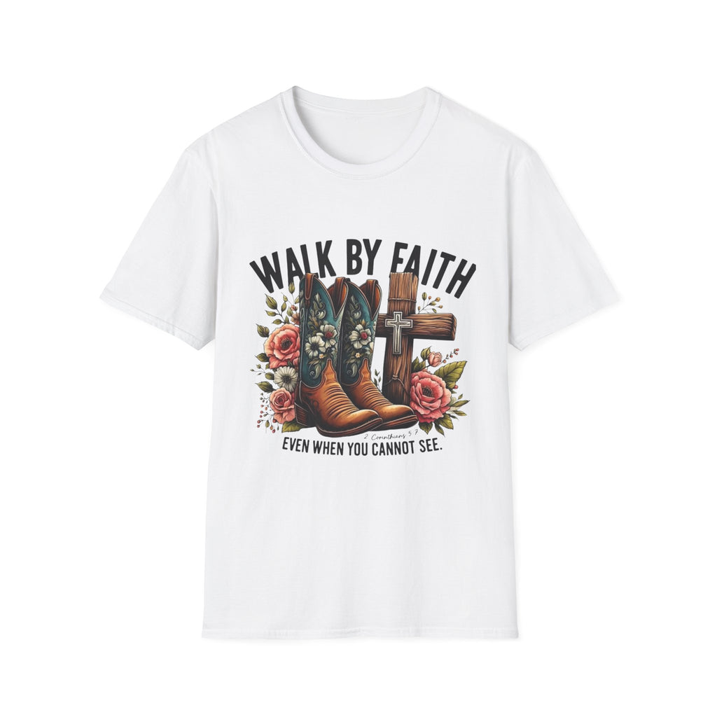 Walk By Faith T-Shirt — Western Boots & Cross Floral Christian Tee