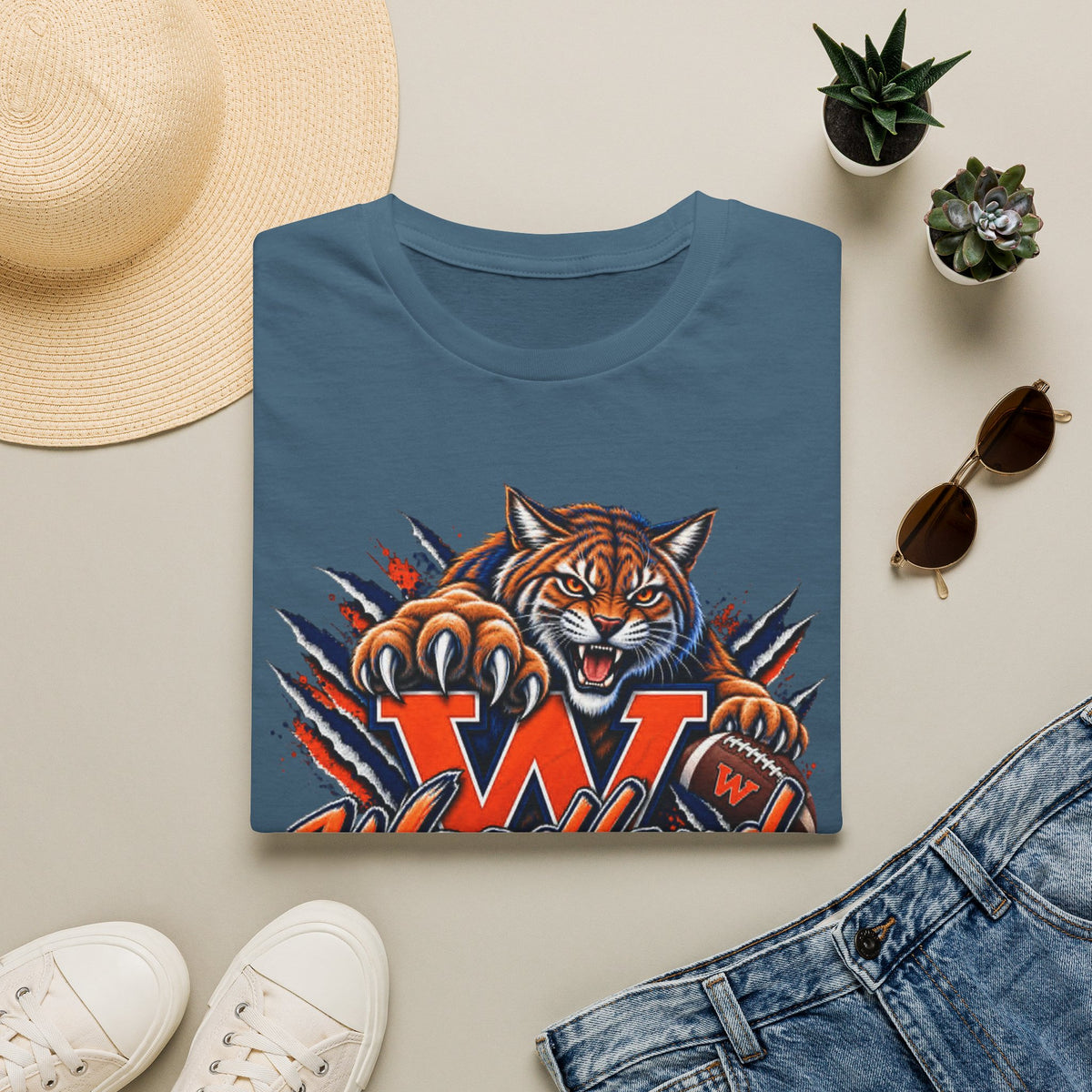 Bobcats High School T-Shirt — Woodland 'W' Mascot Tiger Design
