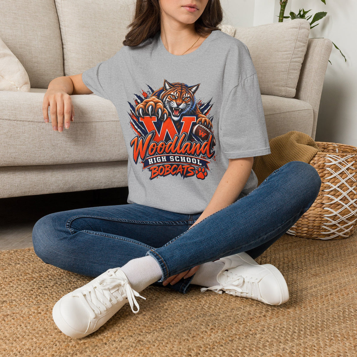 Bobcats High School T-Shirt — Woodland 'W' Mascot Tiger Design