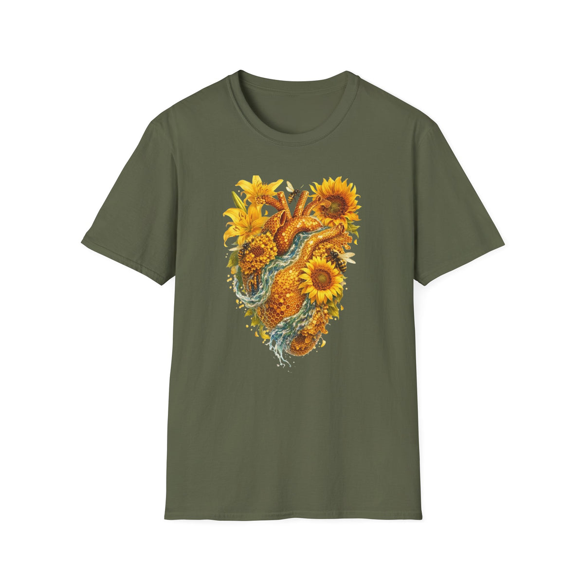 Sunflower Heart with water flowing T-Shirt — Floral  Graphic Tee