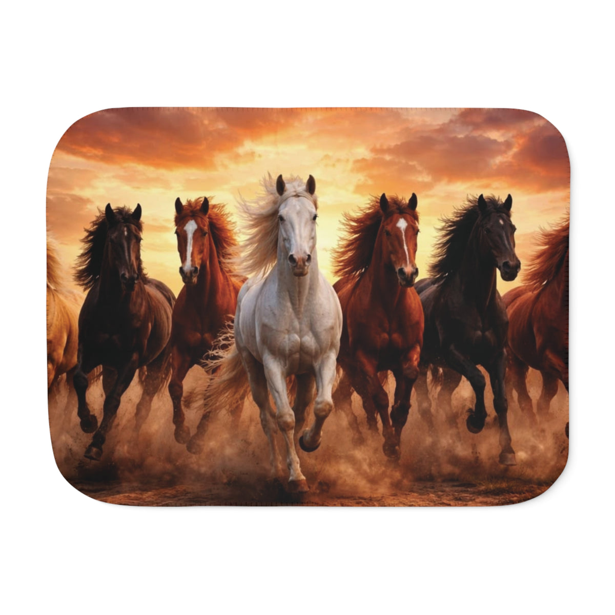 Running Horses Sherpa Blanket — Cozy Wild Horse Fleece Throw