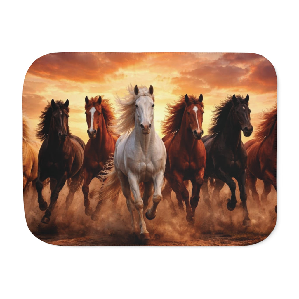 Running Horses Sherpa Blanket — Cozy Wild Horse Fleece Throw