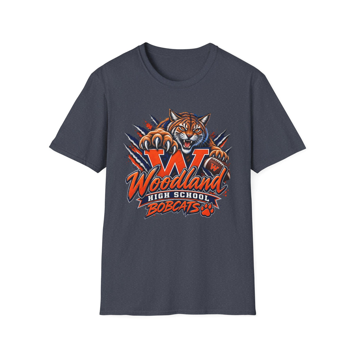 Bobcats High School T-Shirt — Woodland 'W' Mascot Tiger Design