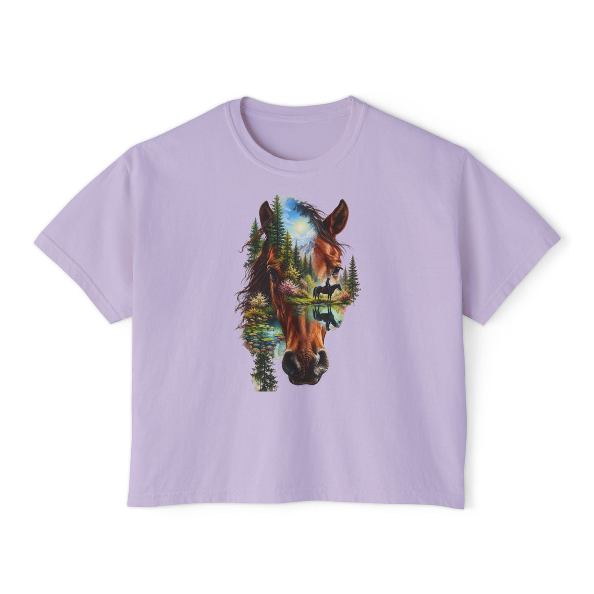Women's Boxy Tee – Scenic Horse Double Exposure Graphic