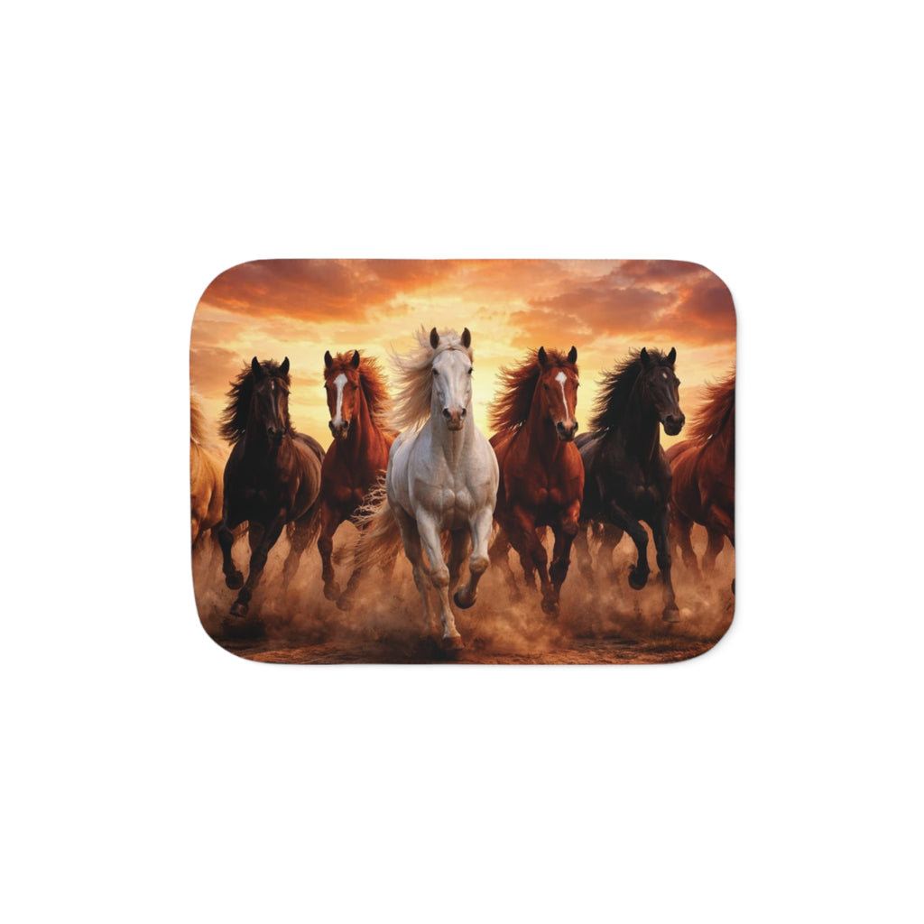 Running Horses Sherpa Blanket — Cozy Wild Horse Fleece Throw