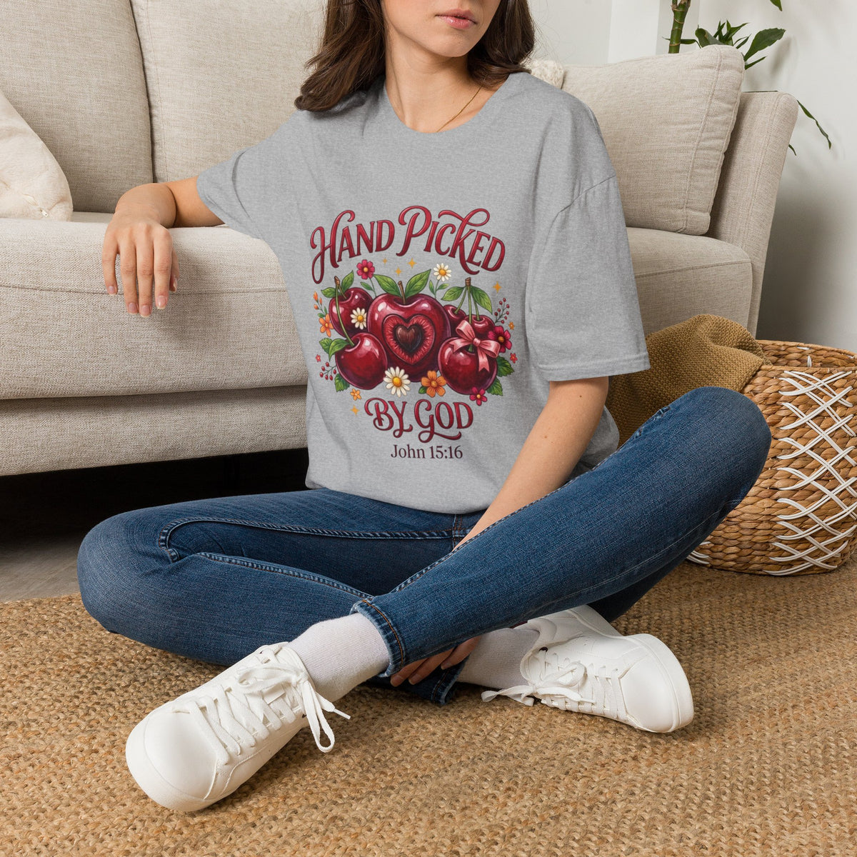 T-Shirt — "Hand Picked by God" Floral Faith Tee (John 15:16)